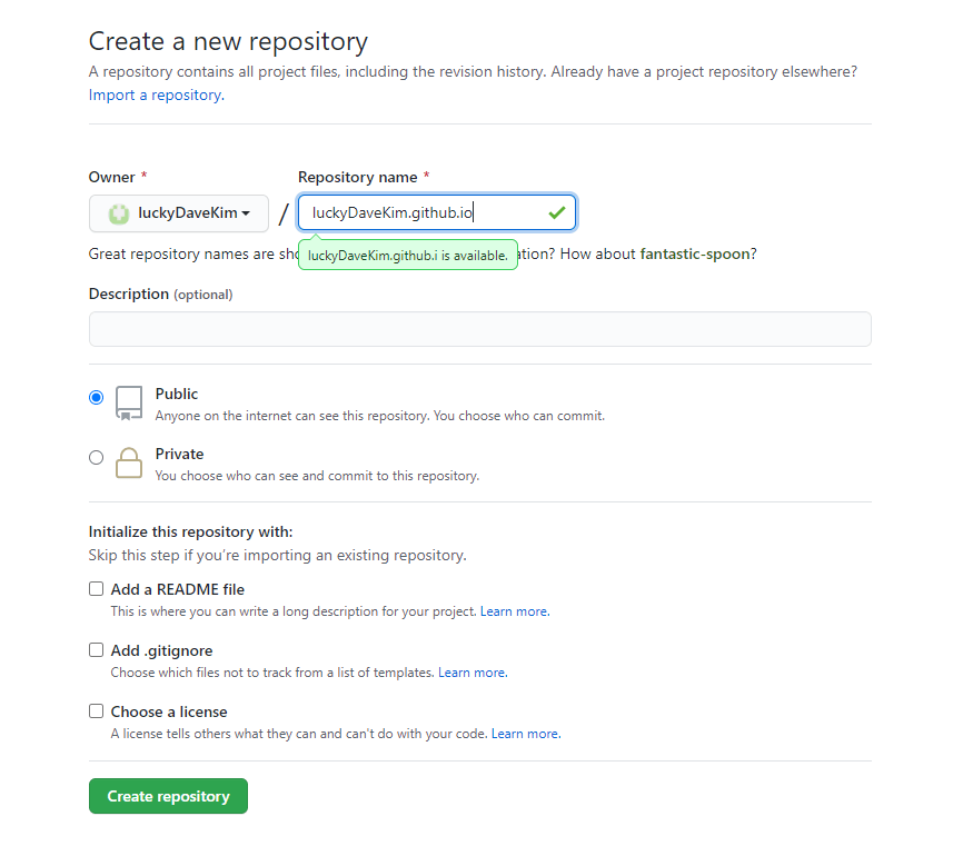 Create new GitHub Repository Detail